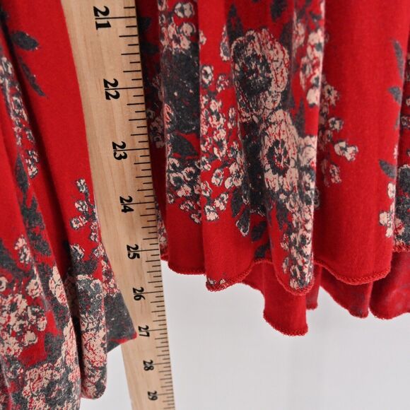 FREE PEOPLE Top Womens Size XS Speak Easy Red Floral V Neck Bell Sleeve Babydoll - Picture 10 of 12